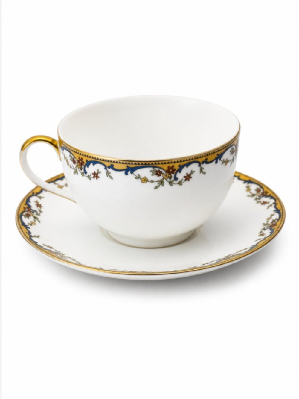 4 Vignaud Limoges France Floral Tea Cups & Saucers Gold Trim 8 Pieces